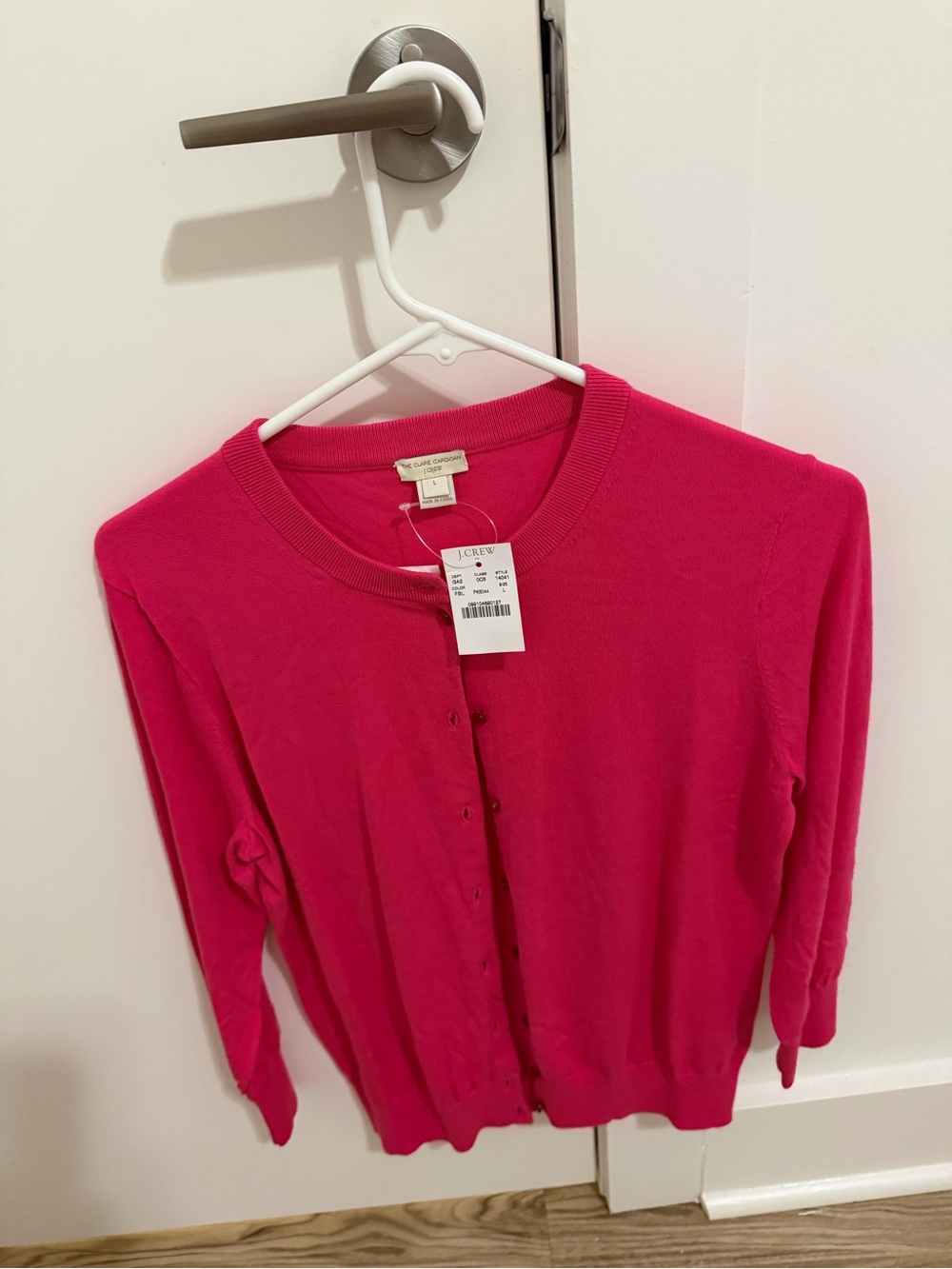 J. Crew Hot Pink Button-Front Cardigan, size large